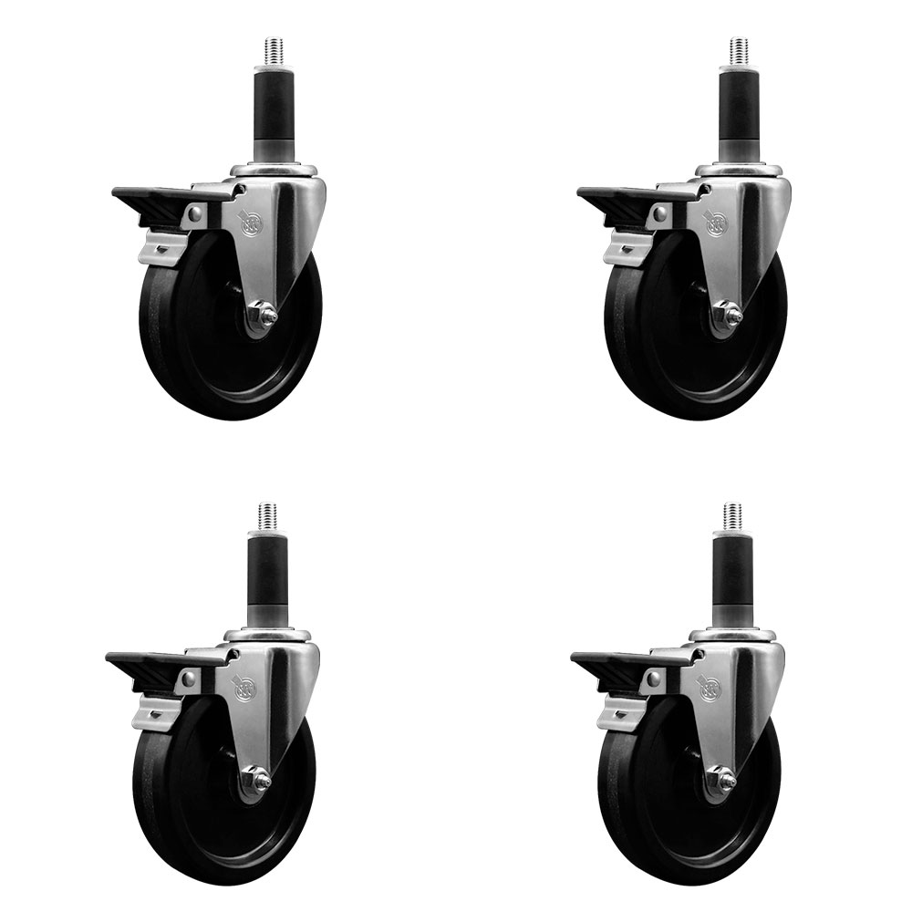 SCC-EX20S514-PHS-PLB-118-4 Phenolic Swivel Expanding Stem Caster with 5 in. Black Wheels & 1.13 in. Stems - Set of 4