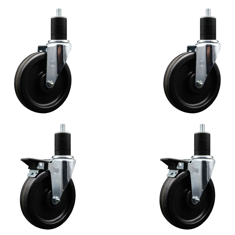 SCC-EX20S615-PHS-2-PLB-2-134 Phenolic Swivel Expanding Stem Caster with 6 in. Black Wheels & 1.75 in. Stems - Set of 4