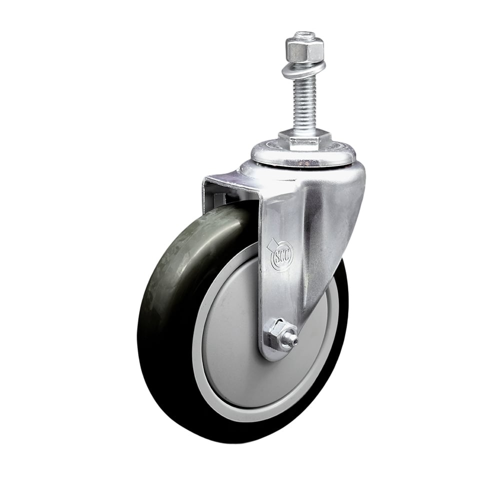 SCC-SSTS20S514-PPUB-BLK-M1015 Stainless Steel Polyurethane Swivel Threaded Stem Caster with 5 x 1.25 in. Black Wheel & 10 mm Stem