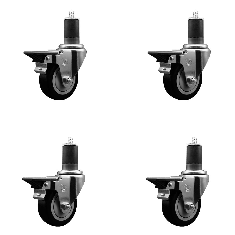 SCC-EX20S3514-PPUB-BLK-PLB-158-4 Polyurethane Swivel Expanding Stem Caster with 3.5 in. Black Wheels & 1.63 in. Stems - Set of 4