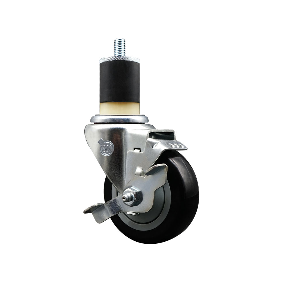 SCC-EX20S3514-PPUB-BLK-TLB-178 Polyurethane Expanding Stem Swivel Caster with 3.5 in. Black Wheel & 1.87 in. Stem & Top Locking Brake