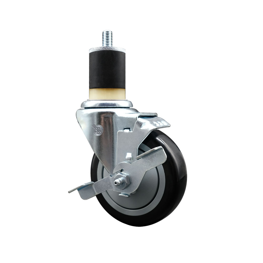 SCC-EX20S414-PPUB-BLK-TLB-178 Polyurethane Expanding Stem Swivel Caster with 4 in. Black Wheel & 1.87 in. Stem & Top Locking Brake