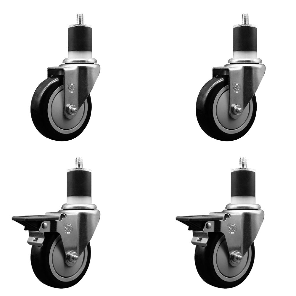 SCC-EX20S414-PPUB-BLK-2-PLB-2-178 Polyurethane Swivel Expanding Stem Caster with 4 in. Black Wheels & 1.87 in. Stems - Set of 4
