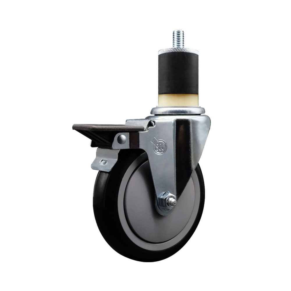 SCC-EX20S514-PPUB-BLK-PLB-178 Polyurethane Expanding Stem Swivel Caster with 5 in. Black Wheel & 1.87 in. Stem & Posi Locking Brake