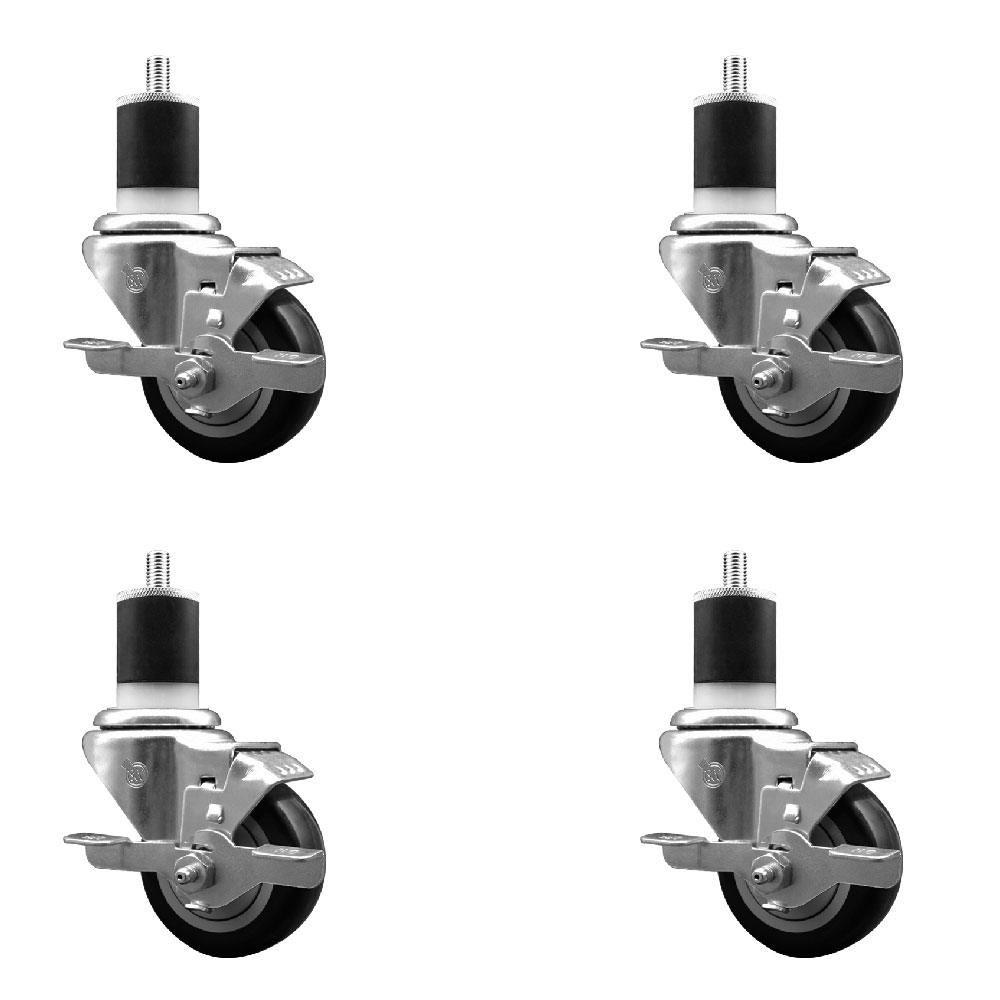 Stainless Steel Polyurethane Swivel Expanding Stem Caster with 3 in. Black Wheels & 1.87 in. Stems 4 Swivel - Set of 4