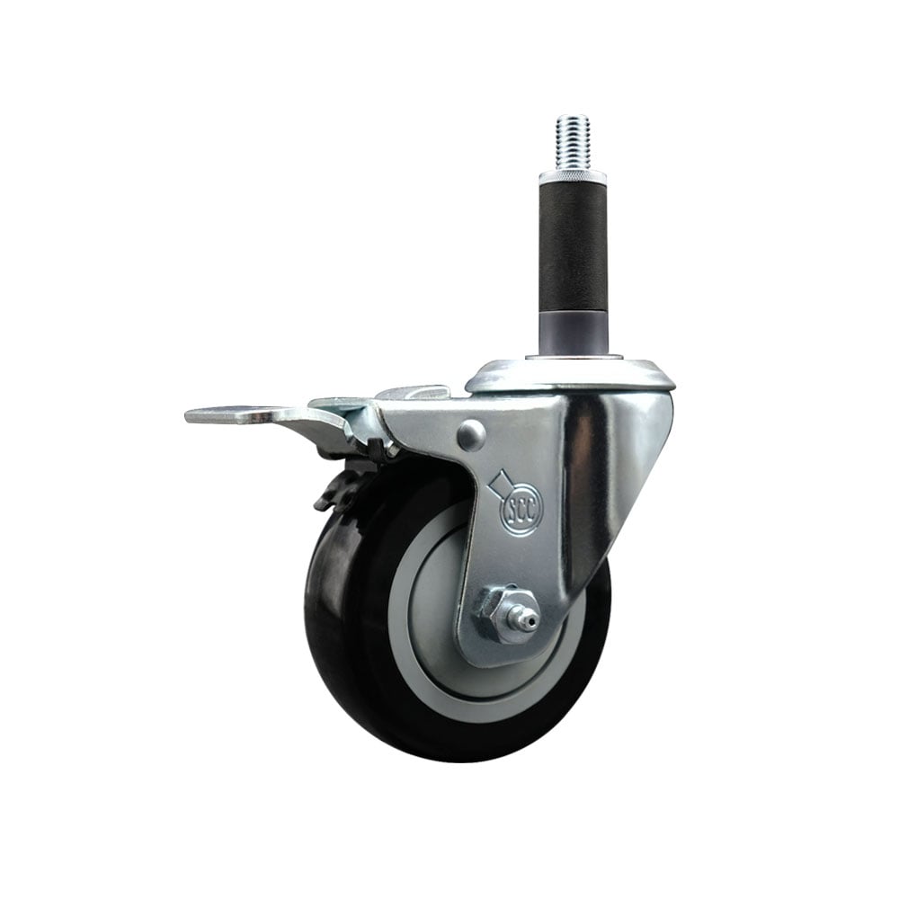 SCC-EXTTL20S3514-PPUB-BLK-1 Polyurethane Expanding Stem Swivel Caster with 3.5 in. Black Wheel & 1 in. Stem & Total Locking Brake