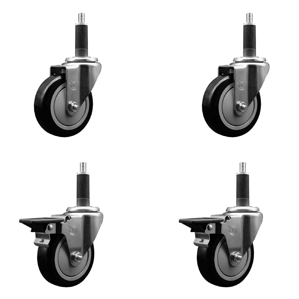 SCC-EX20S414-PPUB-BLK-2-PLB-2-1 Polyurethane Swivel Expanding Stem Caster with 4 in. Black Wheels & 1 in. Stems - Set of 4