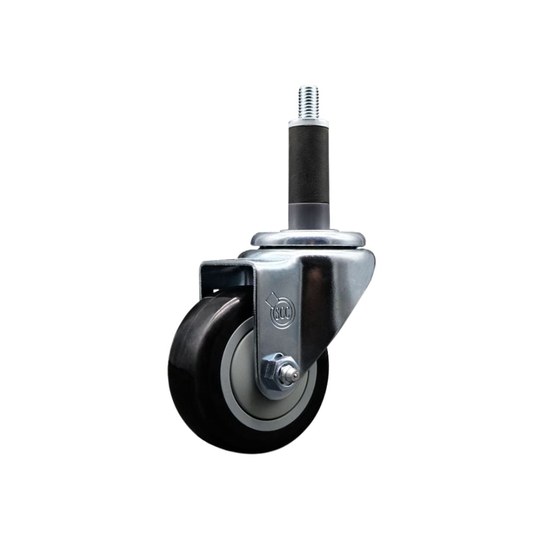 SCC-SSEX20S314-PPUB-BLK-1 Stainless Steel Polyurethane Expanding Stem Swivel Caster with 3 in. Black Wheel & 1 in. Stem