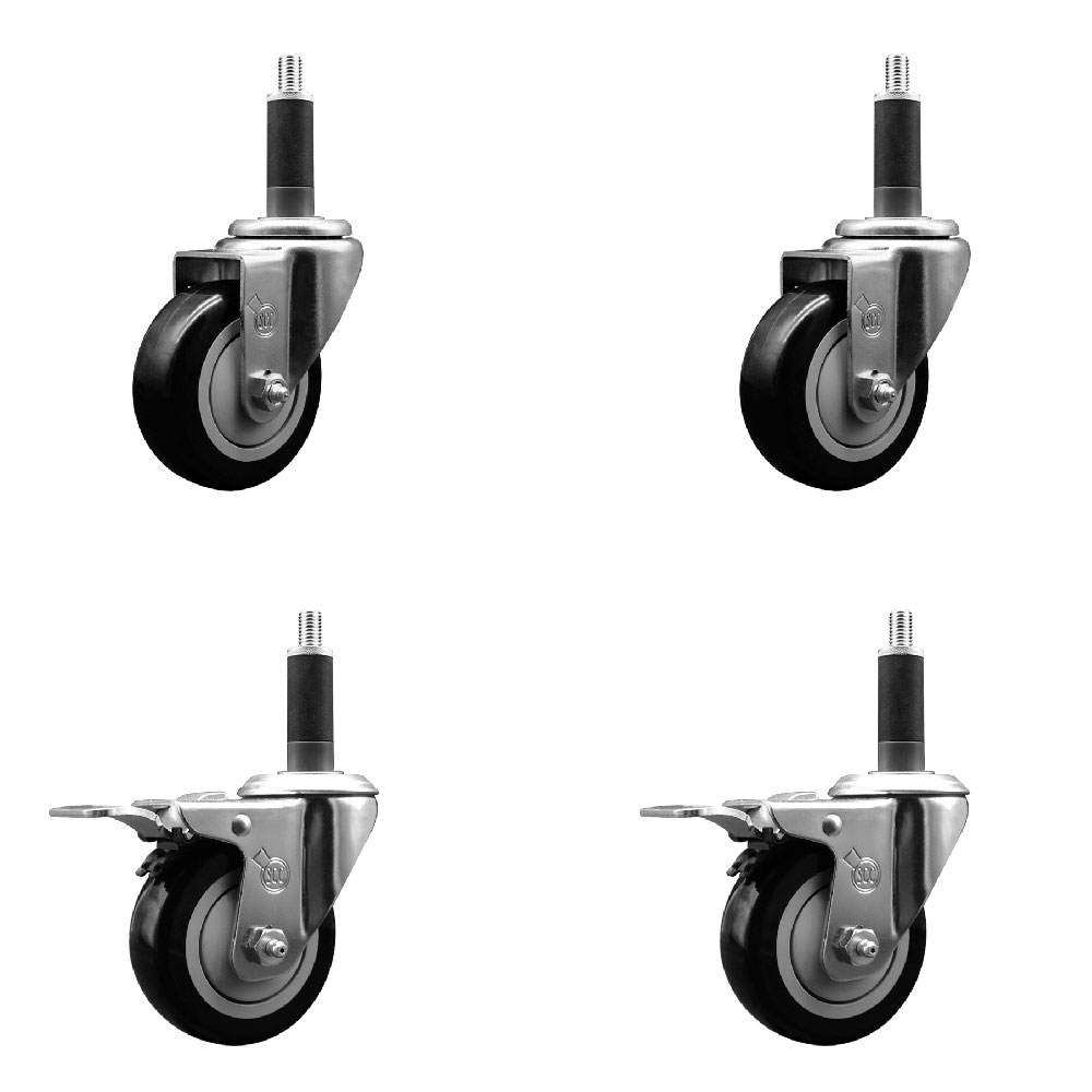 SCC-SSEXTTL20S3514-PPUB-BLK-2-S-2-1 Stainless Steel Polyurethane Swivel Expanding Stem Caster with 3.5 in. Black Wheels & 1 in. Stems - Set of 4