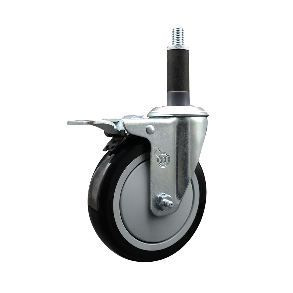 SCC-SSEXTTL20S514-PPUB-BLK-1 Stainless Steel Polyurethane Expanding Stem Swivel Caster with 5 in. Black Wheel & 1 in. Stem & Total Locking Brake