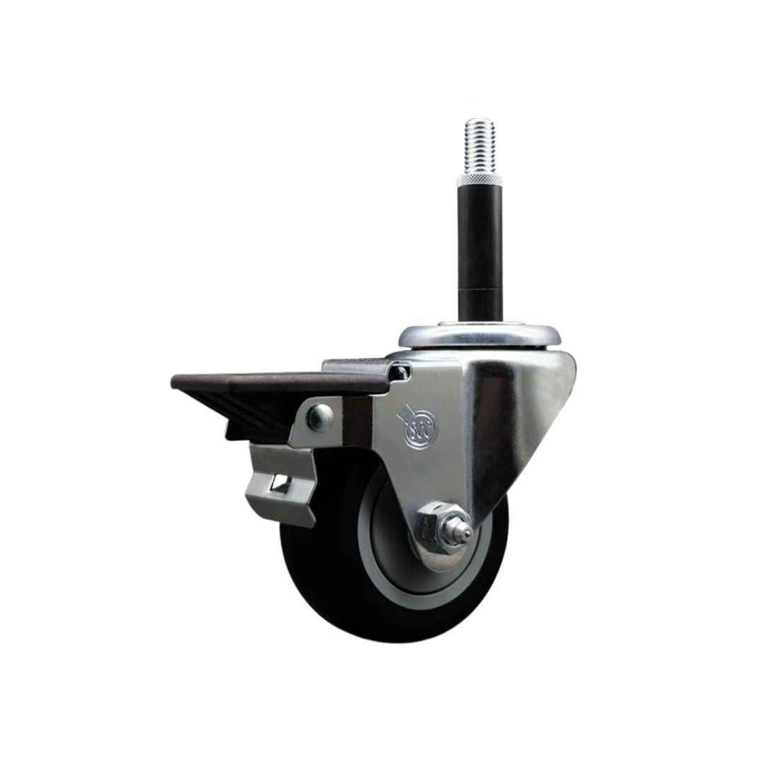 SCC-EX20S314-PPUB-BLK-PLB-34 Polyurethane Expanding Stem Swivel Caster with 3 in. Black Wheel & 0.75 in. Stem & Posi Locking Brake