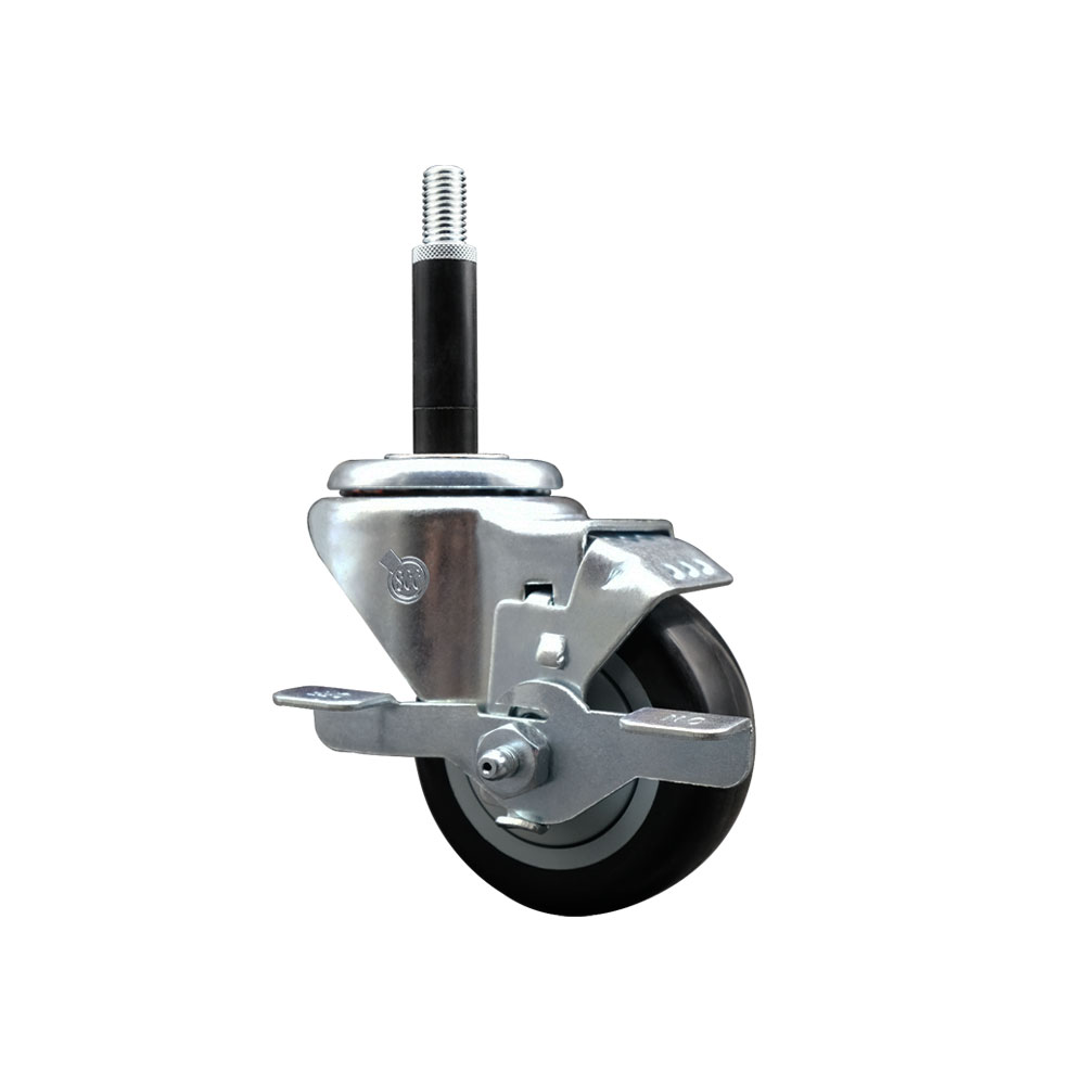 SCC-EX20S314-PPUB-BLK-TLB-34 Polyurethane Expanding Stem Swivel Caster with 3 in. Black Wheel & 0.75 in. Stem & Top Locking Brake