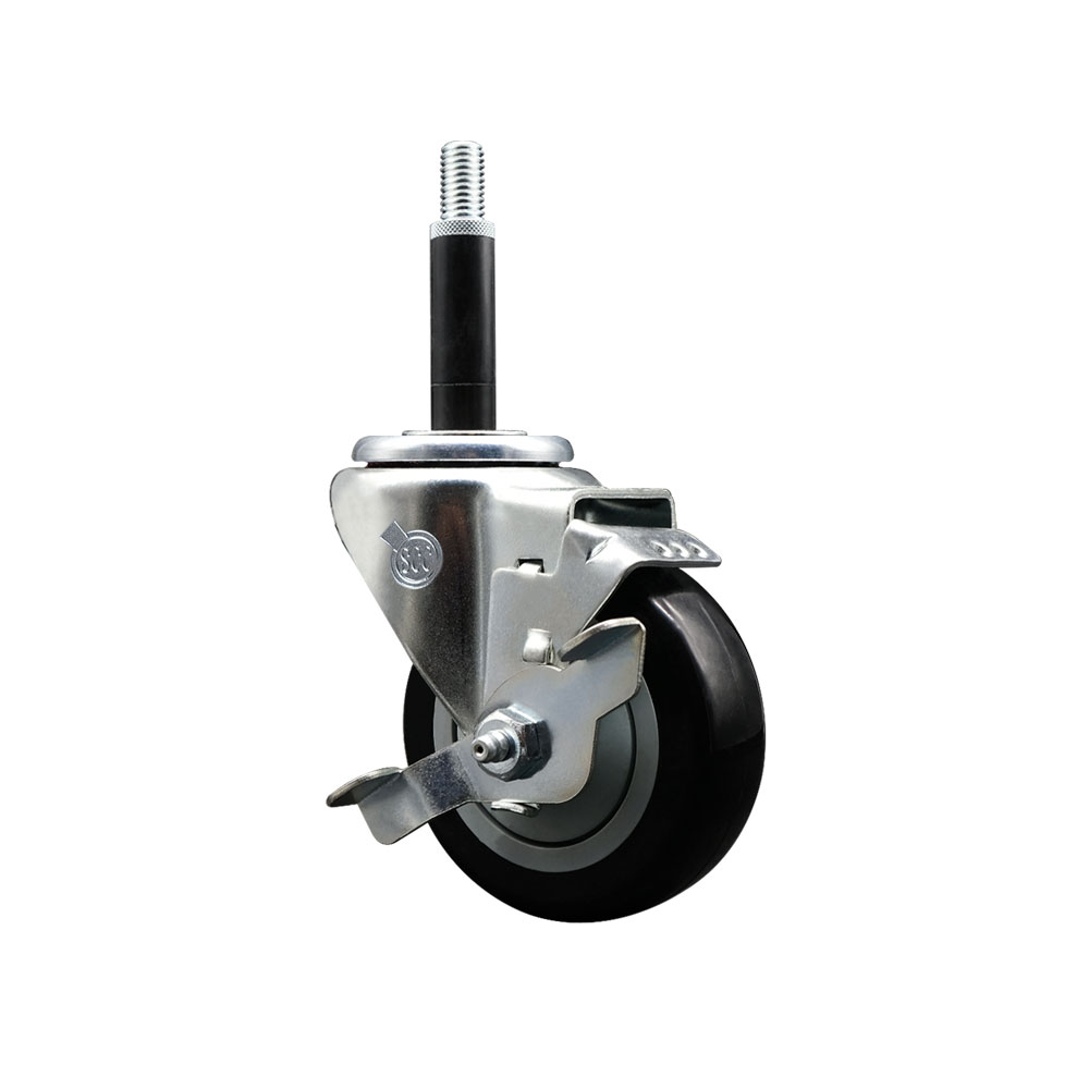 SCC-EX20S3514-PPUB-BLK-TLB-34 Polyurethane Expanding Stem Swivel Caster with 3.5 in. Black Wheel & 0.75 in. Stem & Top Locking Brake