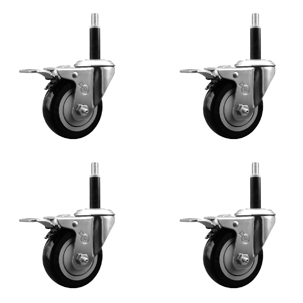 SCC-EXTTL20S3514-PPUB-BLK-34-4 Polyurethane Swivel Expanding Stem Caster with 3.5 in. Black Wheels & 0.75 in. Stems - Set of 4