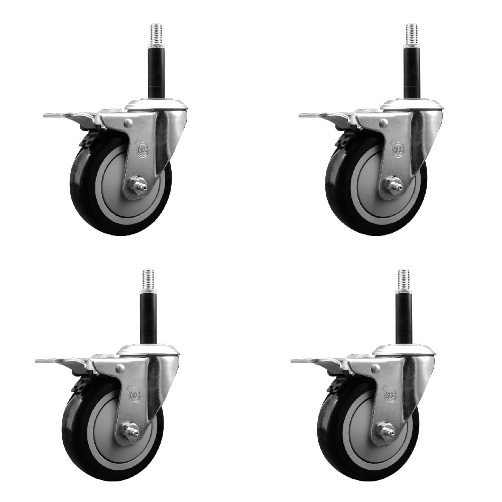 SCC-EXTTL20S414-PPUB-BLK-34-4 Polyurethane Swivel Expanding Stem Caster with 4 in. Black Wheels & 0.75 in. Stems - Set of 4