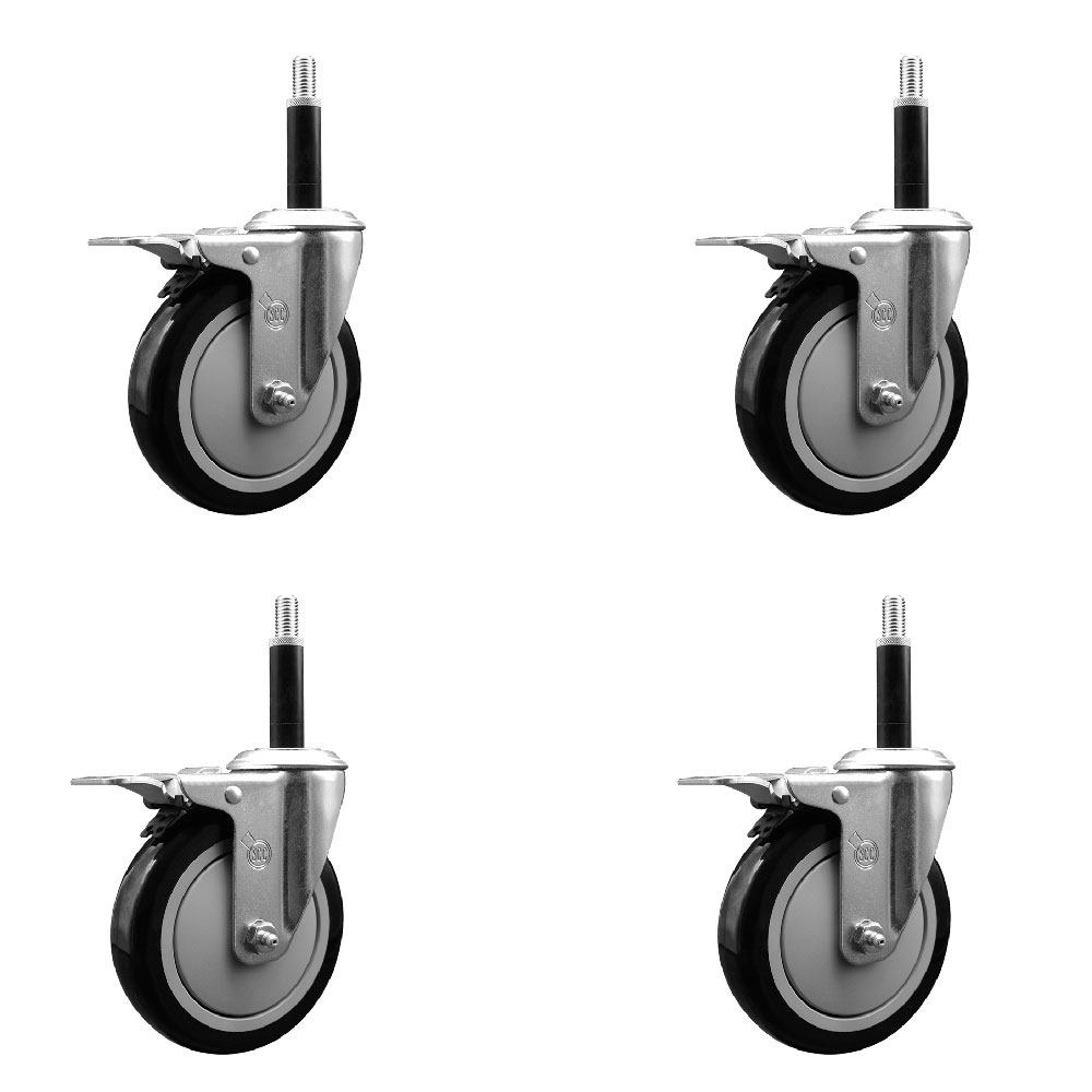 SCC-EXTTL20S514-PPUB-BLK-34-4 Polyurethane Swivel Expanding Stem Caster with 5 in. Black Wheels & 0.75 in. Stems - Set of 4