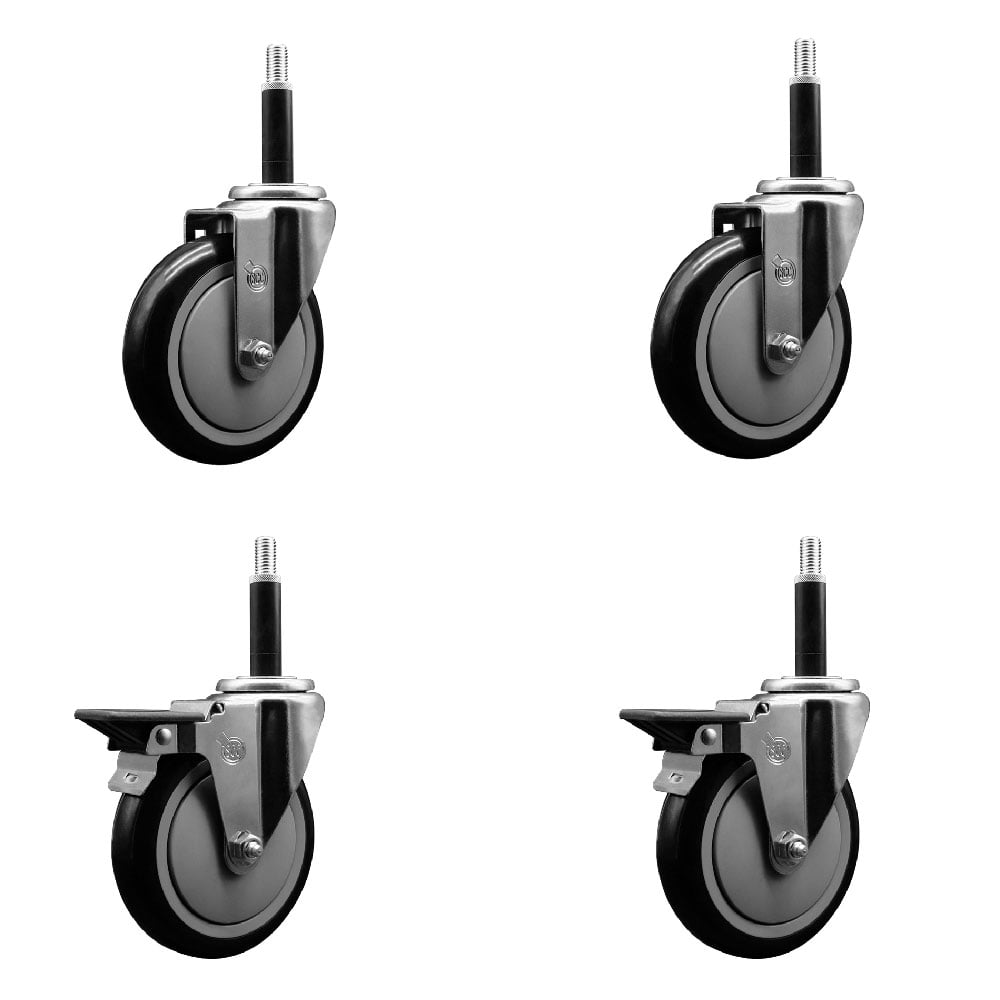SCC-EX20S514-PPUB-BLK-2-PLB-2-34 Polyurethane Swivel Expanding Stem Caster with 5 in. Black Wheels & 0.75 in. Stems - Set of 4