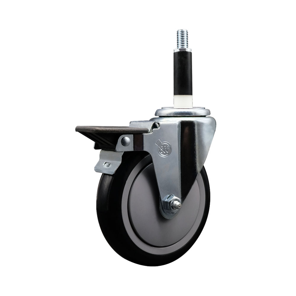 SCC-EX20S514-PPUB-BLK-PLB-78 Polyurethane Expanding Stem Swivel Caster with 5 in. Black Wheel & 0.87 in. Stem & Posi Locking Brake