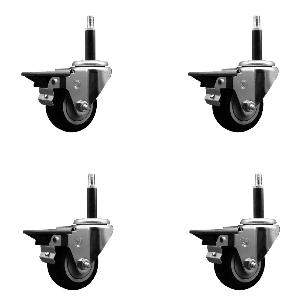 SCC-EX20S314-PPUB-BLK-PLB-34-4 Polyurethane Swivel Expanding Stem Caster with 3 in. Black Wheels & 0.75 in. Stems - Set of 4