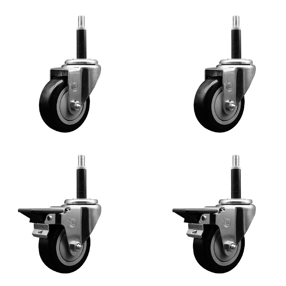 SCC-EX20S3514-PPUB-BLK-2-PLB-2-34 Polyurethane Swivel Expanding Stem Caster with 3.5 in. Black Wheels & 0.75 in. Stems - Set of 4