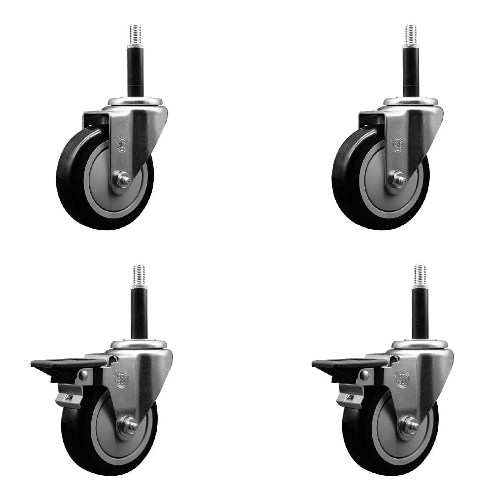 SCC-EX20S414-PPUB-BLK-2-PLB-2-34 Polyurethane Swivel Expanding Stem Caster with 4 in. Black Wheels & 0.75 in. Stems - Set of 4