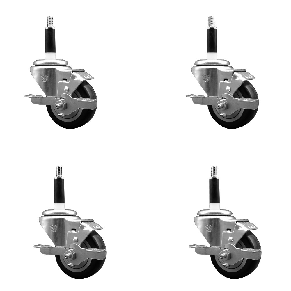SCC-EX20S314-PPUB-BLK-TLB-78-4 Polyurethane Swivel Expanding Stem Caster with 3 in. Black Wheels & 0.87 in. Stems - Set of 4