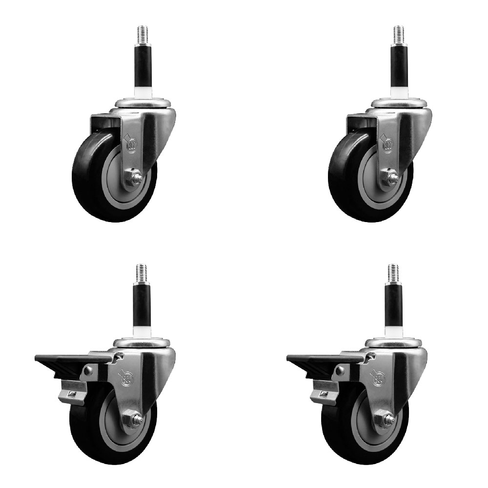 SCC-EX20S3514-PPUB-BLK-2-PLB-2-78 Polyurethane Swivel Expanding Stem Caster with 3.5 in. Black Wheels & 0.87 in. Stems - Set of 4