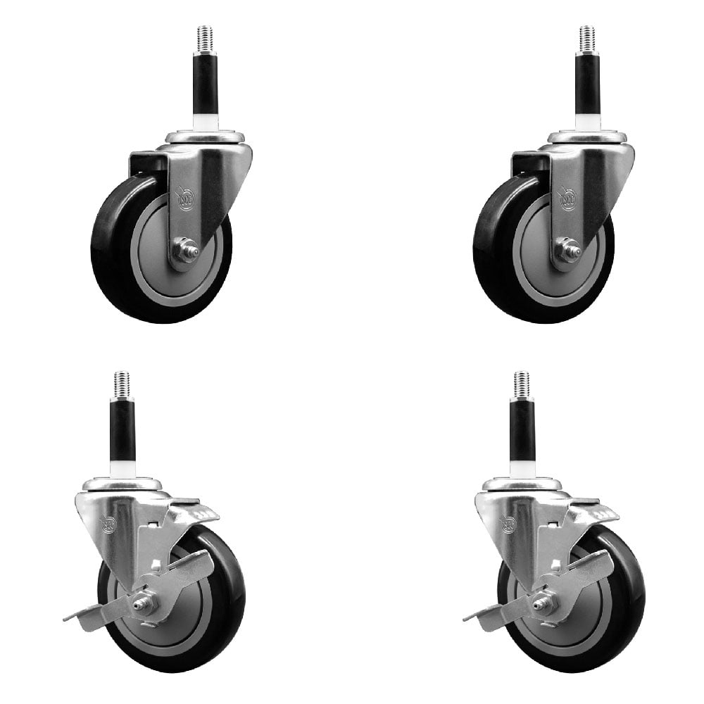 SCC-EX20S414-PPUB-BLK-2-TLB-2-78 Polyurethane Swivel Expanding Stem Caster with 4 in. Black Wheels & 0.87 in. Stems - Set of 4