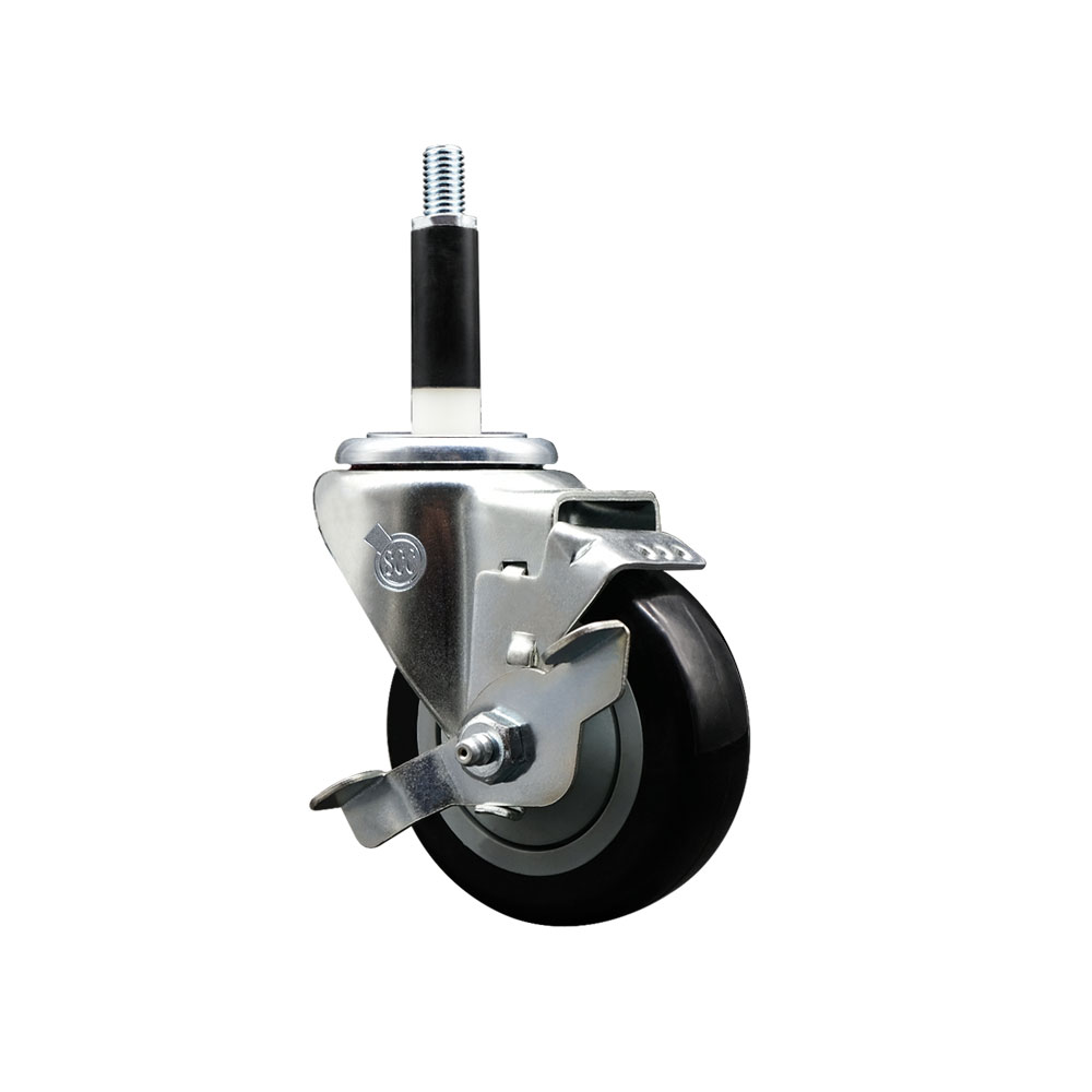 Stainless Steel Polyurethane Expanding Stem Swivel Caster with 3.5 in. Black Wheel & 0.87 in. Stem & Top Locking Brake