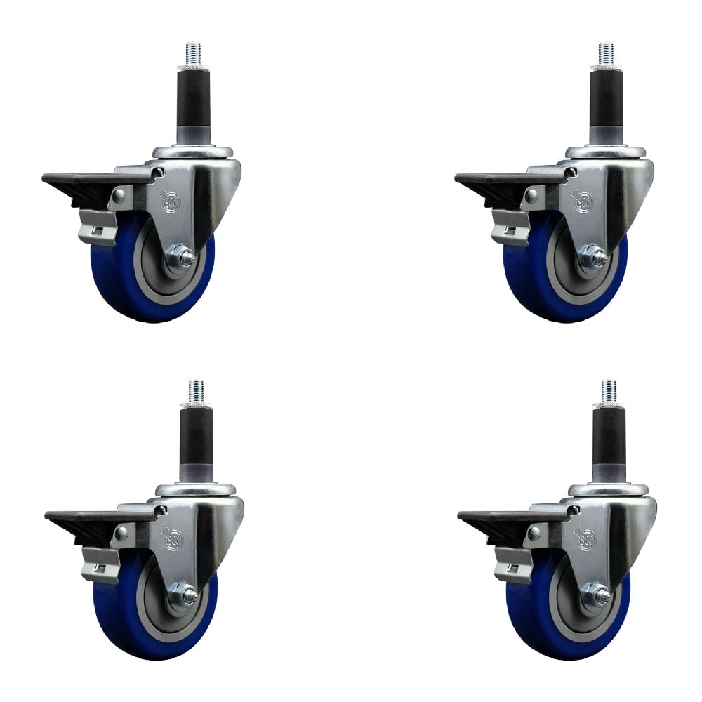 SCC-EX20S3514-PPUB-BLUE-PLB-118-4 Polyurethane Swivel Expanding Stem Caster with 3.5 in. Blue Wheels & 1.13 in. Stems - Set of 4