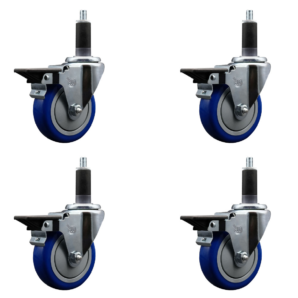 SCC-EX20S414-PPUB-BLUE-PLB-118-4 Polyurethane Swivel Expanding Stem Caster with 4 in. Blue Wheels & 1.13 in. Stems - Set of 4