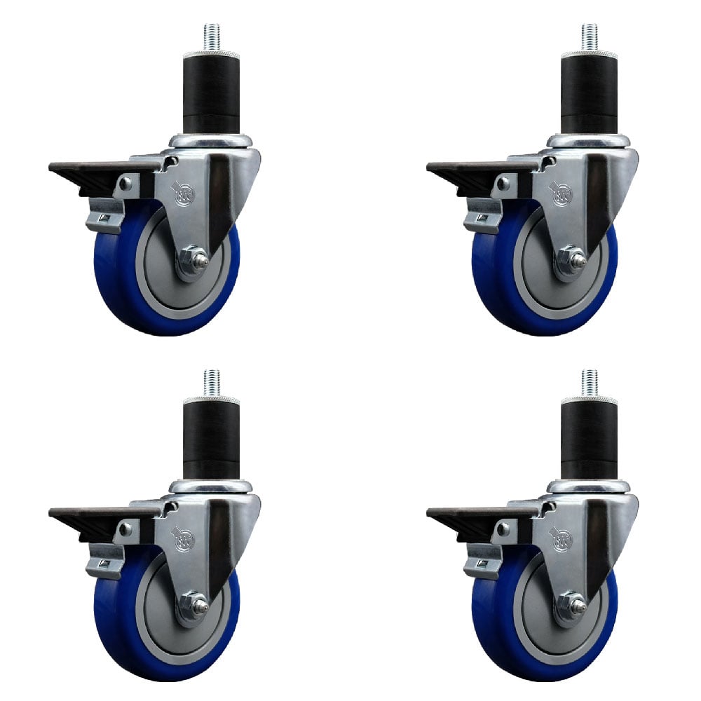 SCC-EX20S414-PPUB-BLUE-PLB-134-4 Polyurethane Swivel Expanding Stem Caster with 4 in. Blue Wheels & 1.75 in. Stems - Set of 4