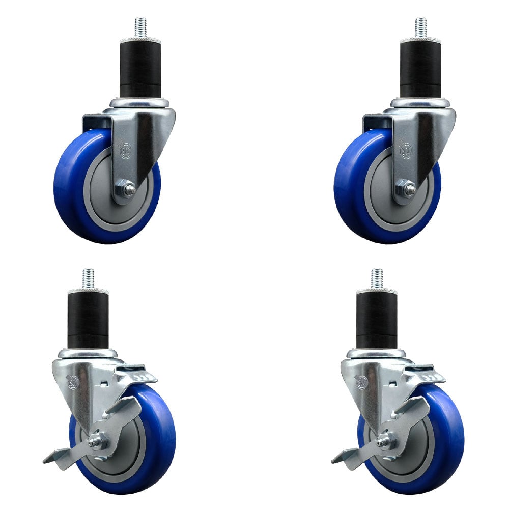 SCC-EX20S414-PPUB-BLUE-2-TLB-2-134 Polyurethane Swivel Expanding Stem Caster with 4 in. Blue Wheels & 1.75 in. Stems - Set of 4