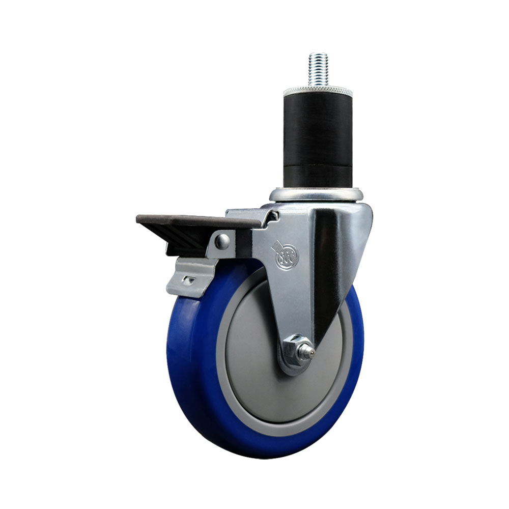 SCC-EX20S514-PPUB-BLUE-PLB-134 Polyurethane Expanding Stem Swivel Caster with 5 in. Blue Wheel & 1.75 in. Stem & Posi Locking Brake