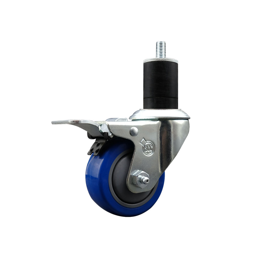 SCC-SSEXTTL20S314-PPUB-BLUE-134 Stainless Steel Polyurethane Expanding Stem Swivel Caster with 3 in. Blue Wheel & 1.75 in. Stem & Total Locking Brake