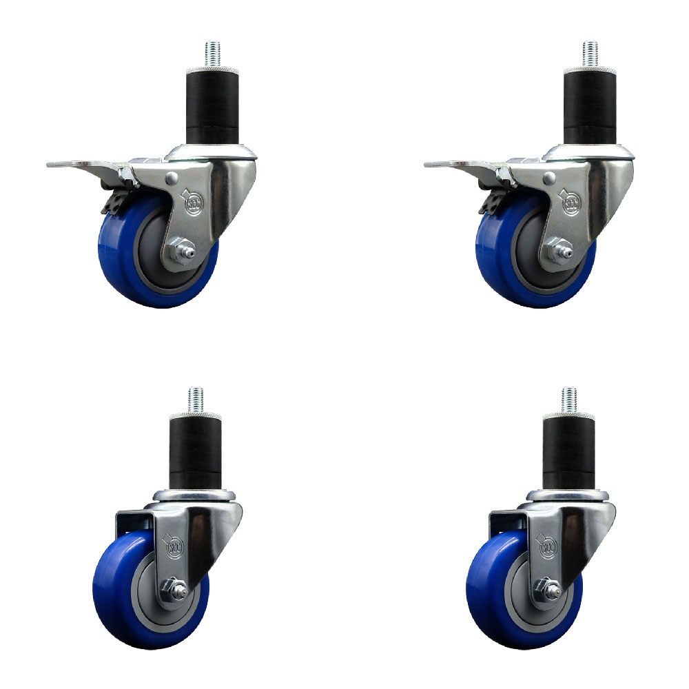 SCC-SSEXTTL20S314-PPUB-BLU-2-S-2-134 Stainless Steel Polyurethane Swivel Expanding Stem Caster with 3 in. Blue Wheels & 1.75 in. Stems - Set of 4