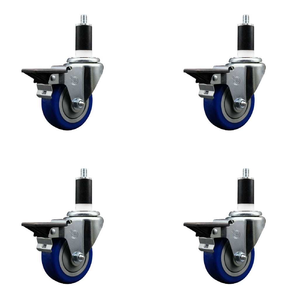 SCC-EX20S3514-PPUB-BLUE-PLB-138-4 Polyurethane Swivel Expanding Stem Caster with 3.5 in. Blue Wheels & 1.38 in. Stems - Set of 4
