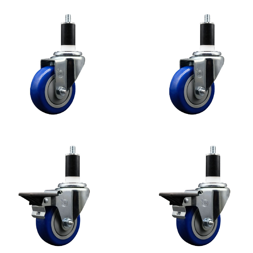 SCC-EX20S3514-PPUB-BLUE-2-PLB-2-138 Polyurethane Swivel Expanding Stem Caster with 3.5 in. Blue Wheels & 1.38 in. Stems - Set of 4