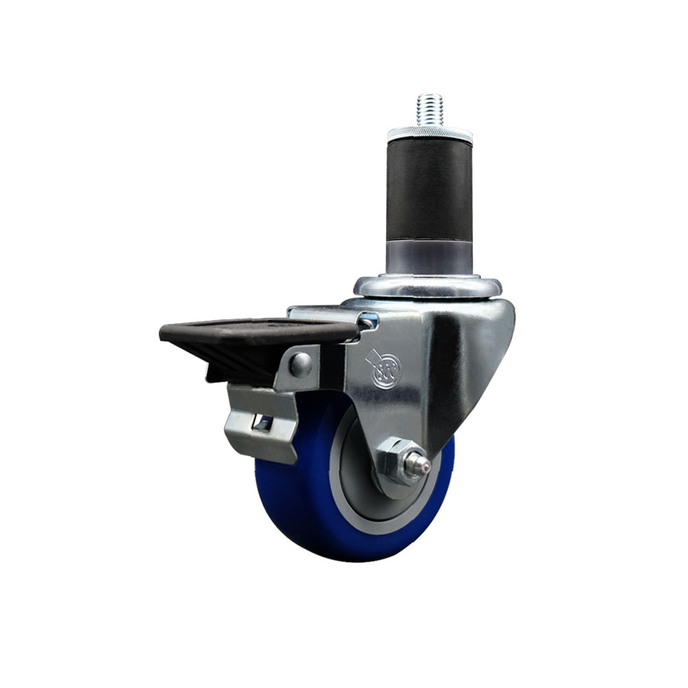 SCC-EX20S314-PPUB-BLUE-PLB-158 Polyurethane Expanding Stem Swivel Caster with 3 in. Blue Wheel & 1.63 in. Stem & Posi Locking Brake
