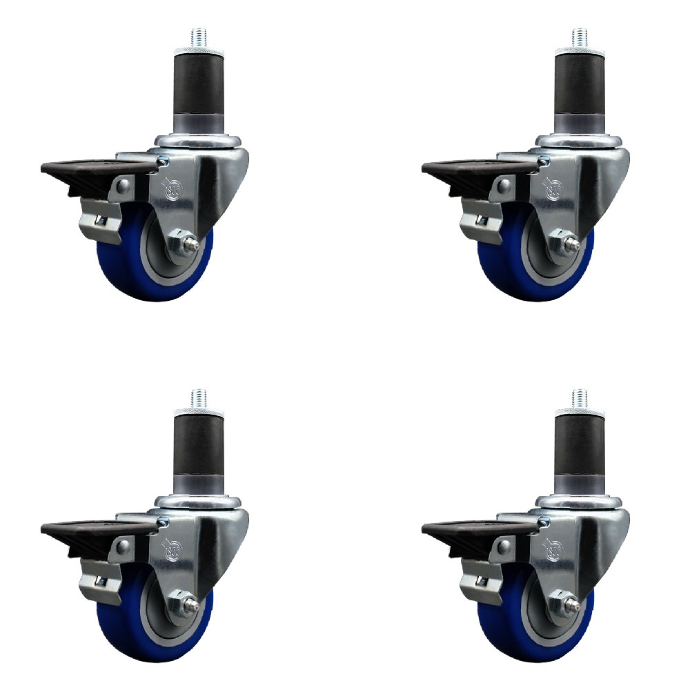 SCC-EX20S314-PPUB-BLUE-PLB-158-4 Polyurethane Swivel Expanding Stem Caster with 3 in. Blue Wheels & 1.63 in. Stems - Set of 4