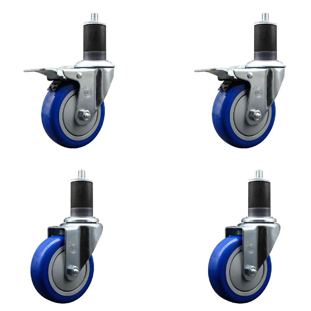 SCC-SSEXTTL20S414-PPUB-BLU-2-S-2-158 Stainless Steel Polyurethane Swivel Expanding Stem Caster with 4 in. Blue Wheels & 1.63 in. Stems - Set of 4