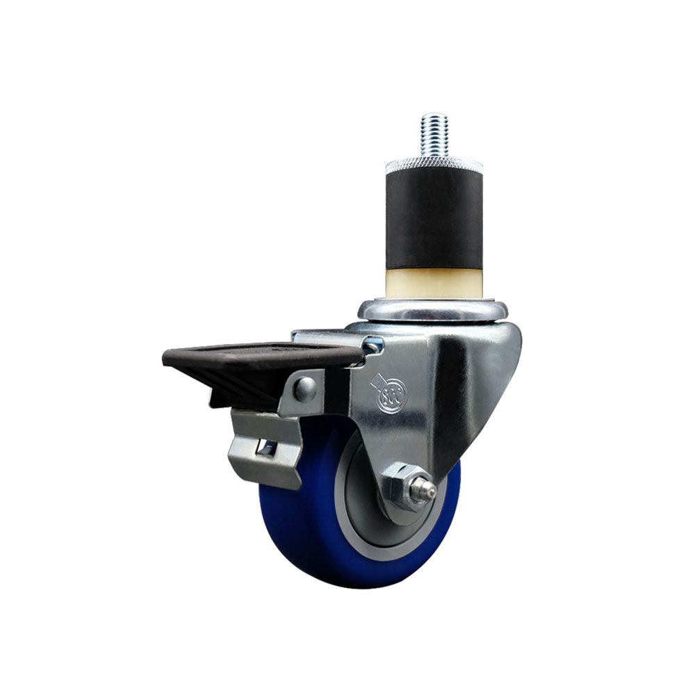 SCC-EX20S314-PPUB-BLUE-PLB-178 Polyurethane Expanding Stem Swivel Caster with 3 in. Blue Wheel & 1.87 in. Stem & Posi Locking Brake