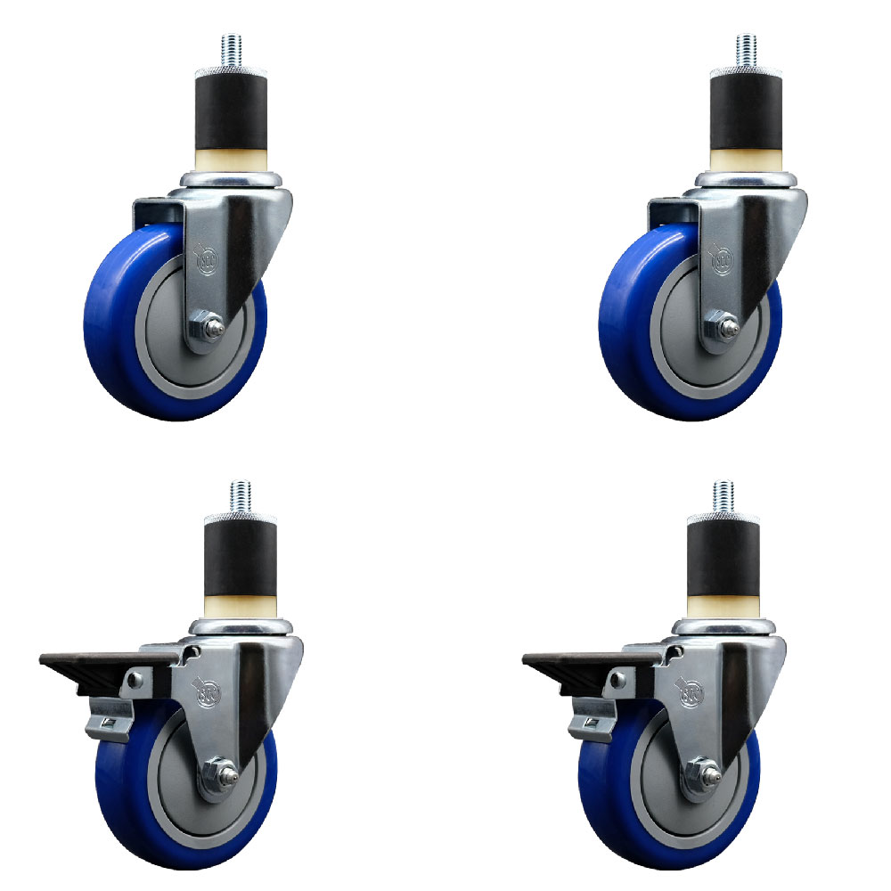 SCC-EX20S414-PPUB-BLUE-2-PLB-2-178 Polyurethane Swivel Expanding Stem Caster with 4 in. Blue Wheels & 1.87 in. Stems - Set of 4