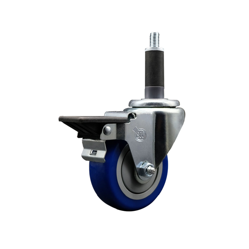 SCC-EX20S3514-PPUB-BLUE-PLB-1 Polyurethane Expanding Stem Swivel Caster with 3.5 in. Blue Wheel & 1 in. Stem & Posi Locking Brake