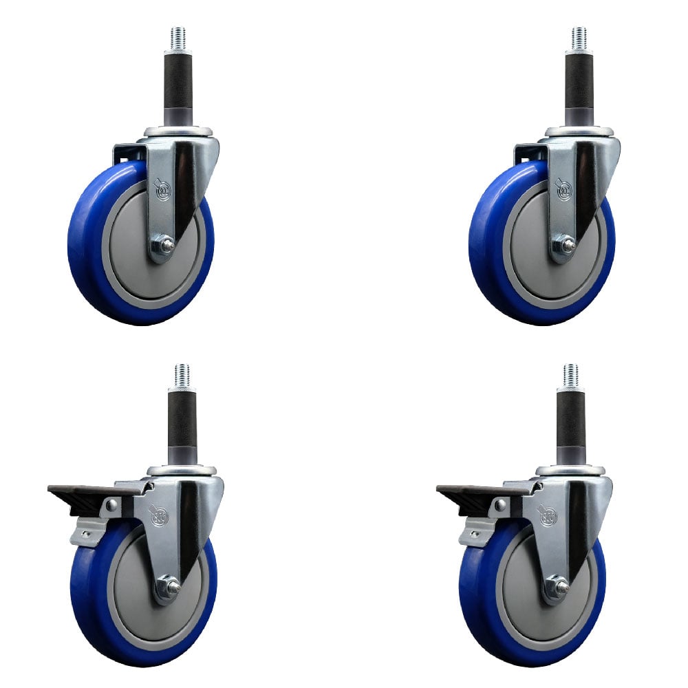 SCC-EX20S514-PPUB-BLUE-2-PLB-2-1 Polyurethane Swivel Expanding Stem Caster with 5 in. Blue Wheels & 1 in. Stems - Set of 4