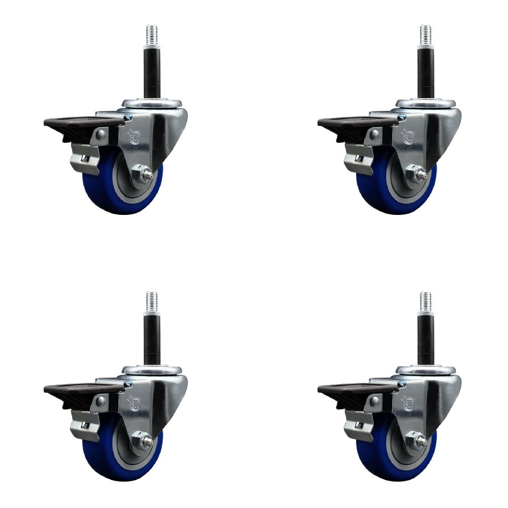 SCC-EX20S314-PPUB-BLUE-PLB-34-4 Polyurethane Swivel Expanding Stem Caster with 3 in. Blue Wheels & 0.75 in. Stems - Set of 4
