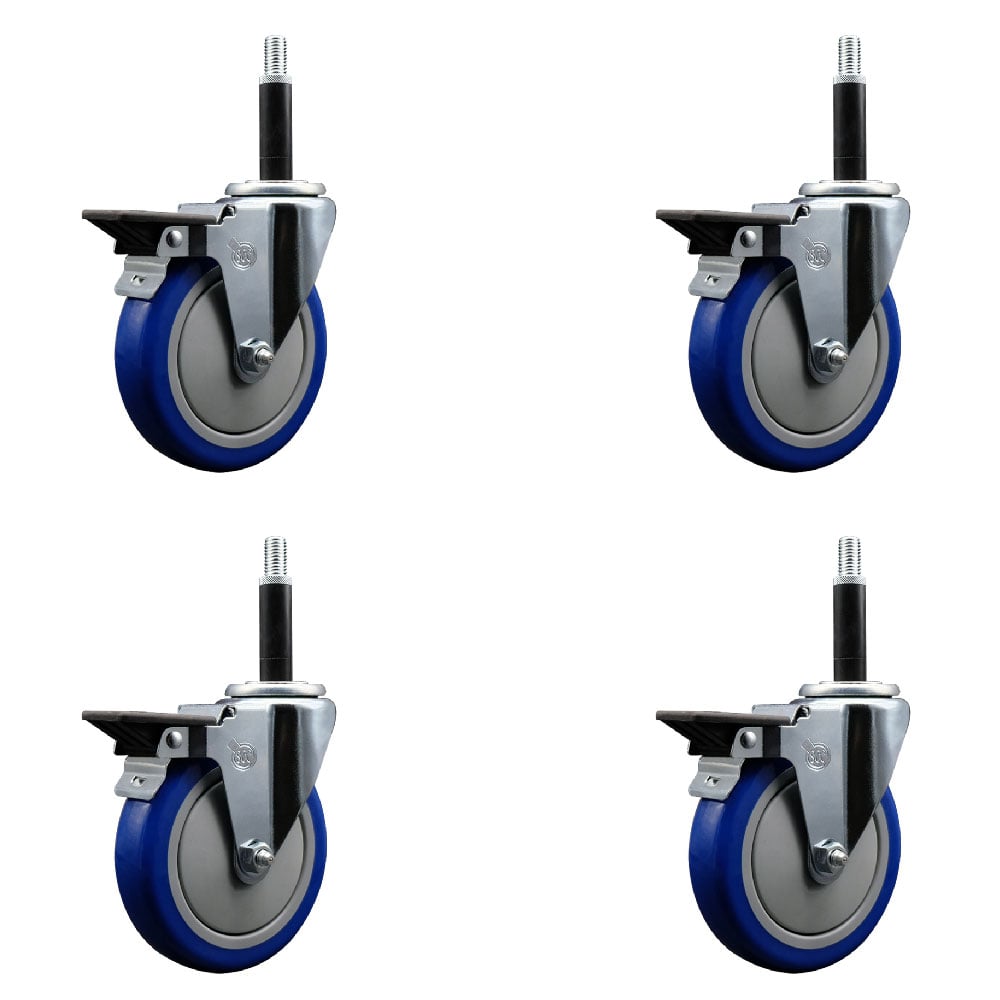 SCC-EX20S514-PPUB-BLUE-PLB-34-4 Polyurethane Swivel Expanding Stem Caster with 5 in. Blue Wheels & 0.75 in. Stems - Set of 4