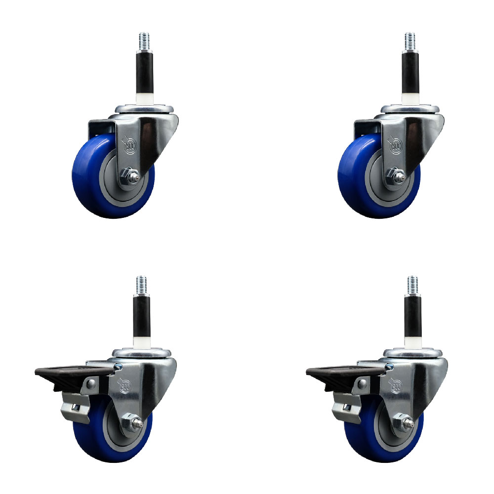 SCC-EX20S314-PPUB-BLUE-2-PLB-2-78 Polyurethane Swivel Expanding Stem Caster with 3 in. Blue Wheels & 0.87 in. Stems - Set of 4