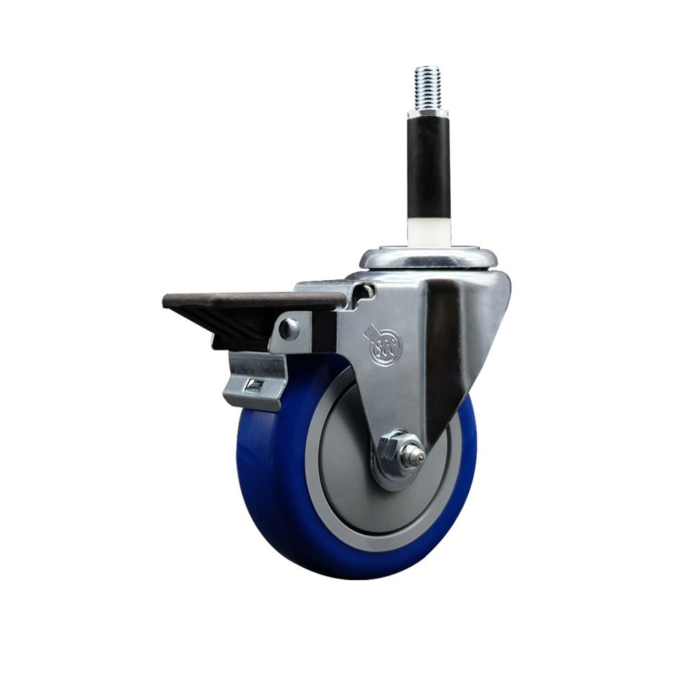 SCC-EX20S414-PPUB-BLUE-PLB-78 Polyurethane Expanding Stem Swivel Caster with 4 in. Blue Wheel & 0.87 in. Stem & Posi Locking Brake