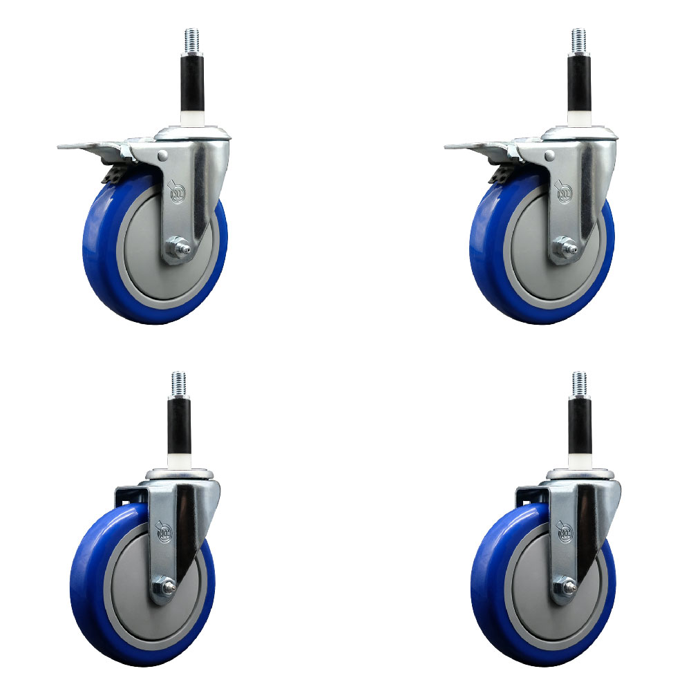 SCC-SSEXTTL20S514-PPUB-BLUE-2-S-2-78 Stainless Steel Polyurethane Swivel Expanding Stem Caster with 5 in. Blue Wheels & 0.87 in. Stems - Set of 4